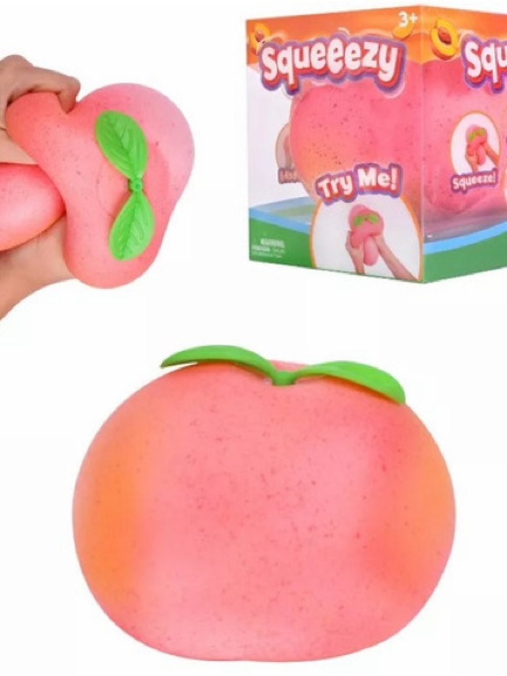 AUTHENTIC Squeezy Peach Squishy Toy - Pink & Green
